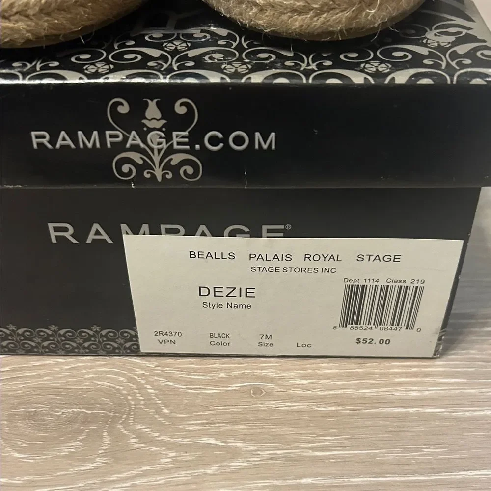 Rampage Dezie Wedge Slingbacks Raw Edge Black Linen Bows Espadrilles Sz 7